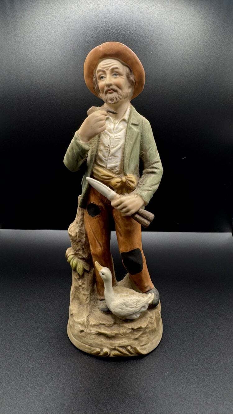 Vtg Homco 1417 Figurine 8" Old Man Farmer Smoking Pipe Duck Knife Green Jacket